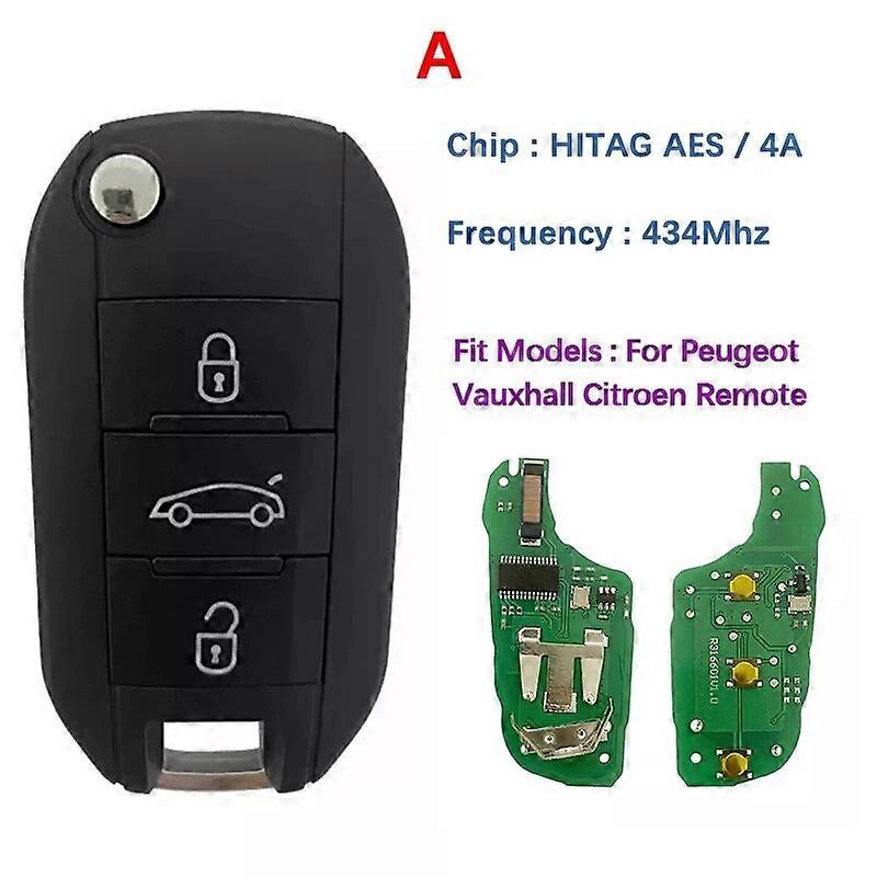 Flip Remote Key Fob 3 Button 433MHz 4A Puce Pour P-eugeot Partner 508 308 Expert Pour Citroen Dispatch C3 C4 Cactus HU83 Blade