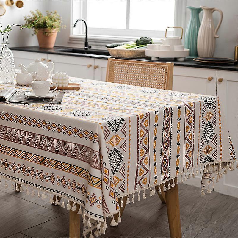 1pc Boho Style Rectangular Tablecloth with Tassels - Waterproof and Oil Proof Home Decor