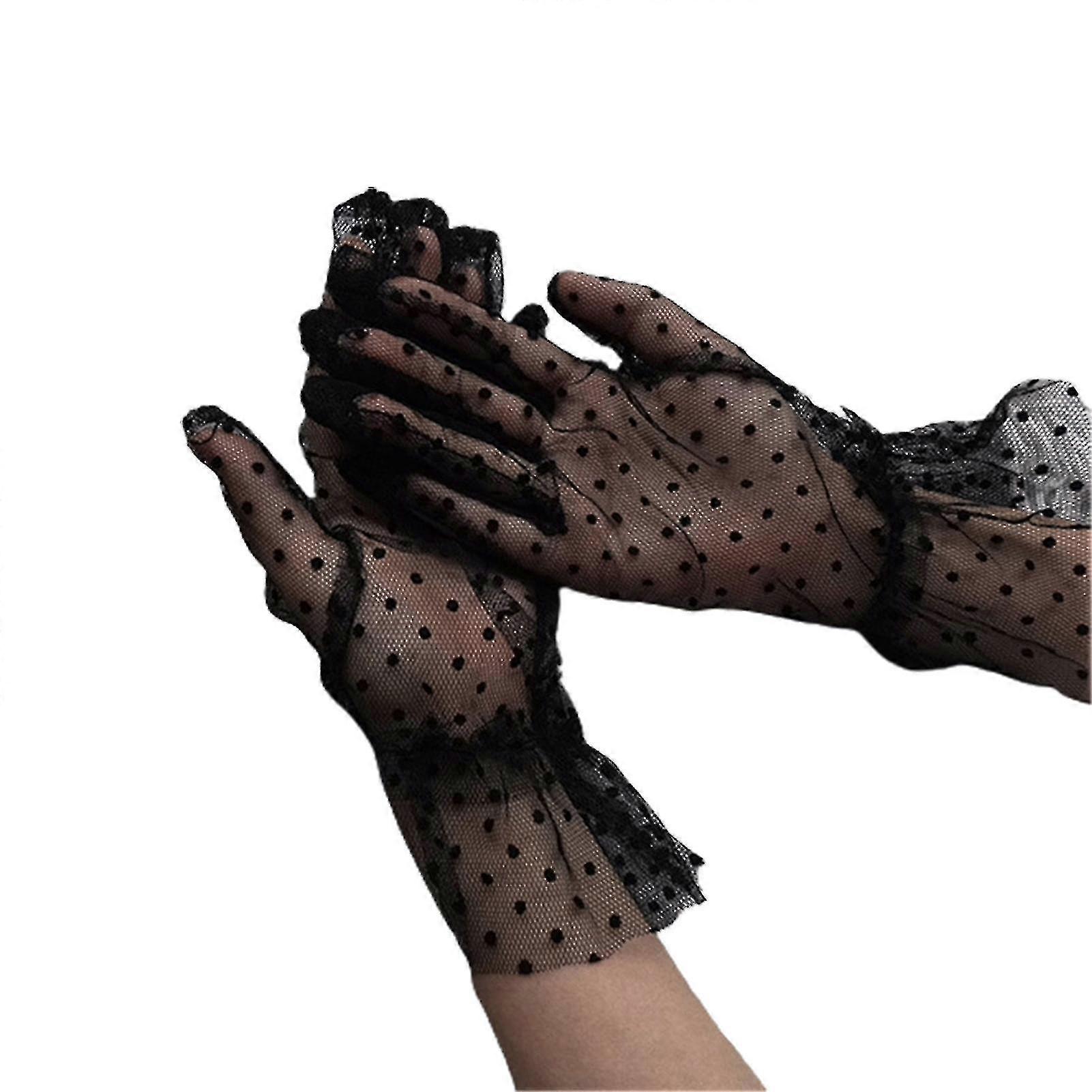 1 Pair Transparent Gloves Short Tulle Mesh Dot Design Lace Gloves For Weeding