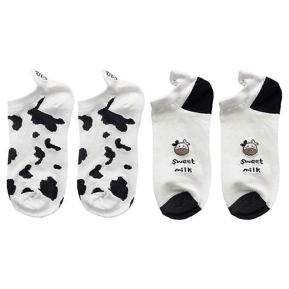 2 Pairs Lovely Cow Pattern Short Socks Creative Printing Socks Anklet Sock