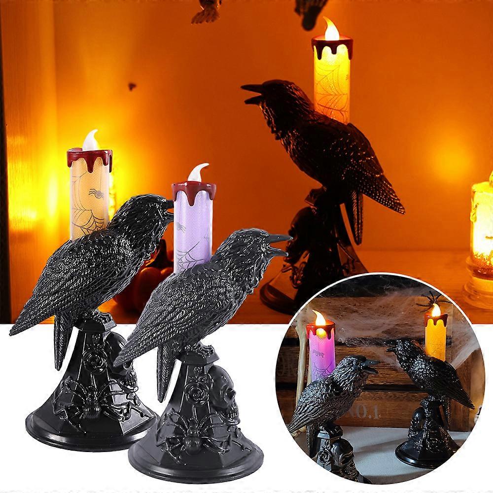 Halloween Crow Shaped Candle Holder Light, Gothic Crow Flameless Candle Lamp Party Bar Decorations Ornaments