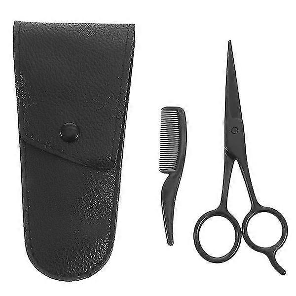 3pcs In 1 Set Mustache Eyebrow Trimming Tool Beard Scissors And Pu Leather Storage Bag Comb Set Stainless Steel Shear Cutter Accessary For Barbershop-