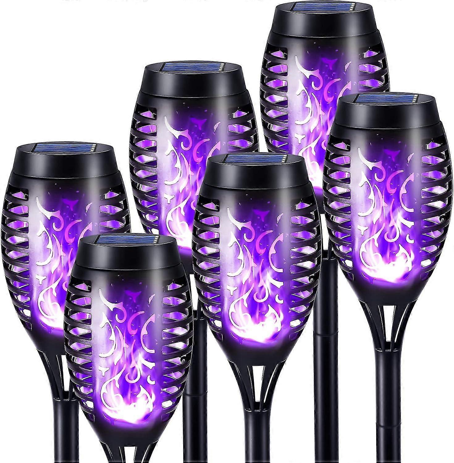 6 Pack Flickering Dancing Purple Flame Lights Waterproof Solar Powered For Decorations