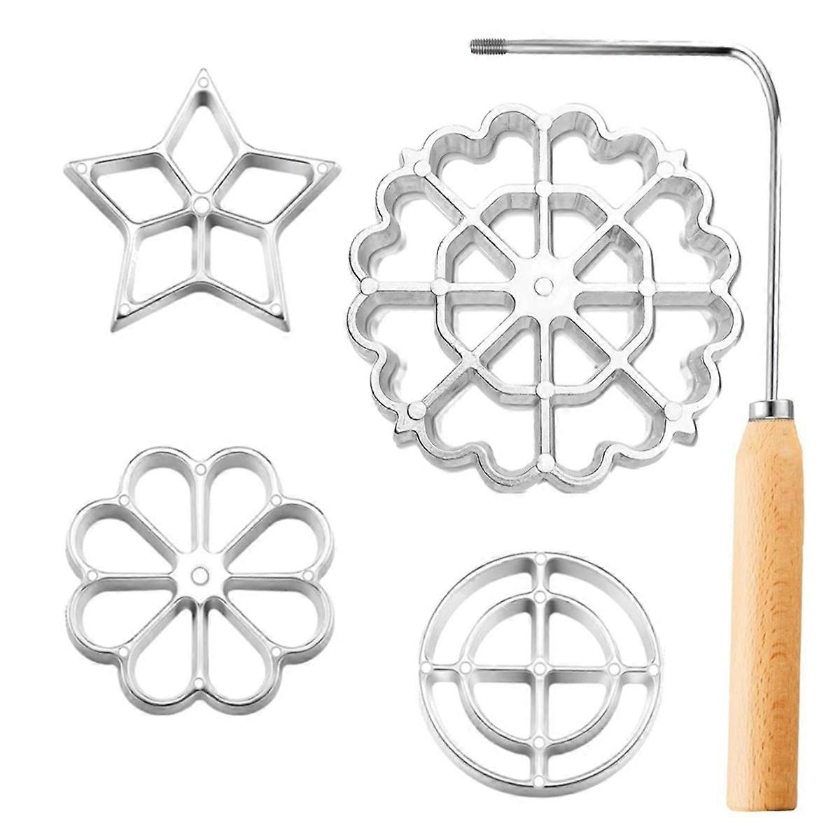 5 Pcs Bunuelos Mold Set with Handle Cookie Cutters Aluminum Alloy Waffle Mold Set with 4 Interchang