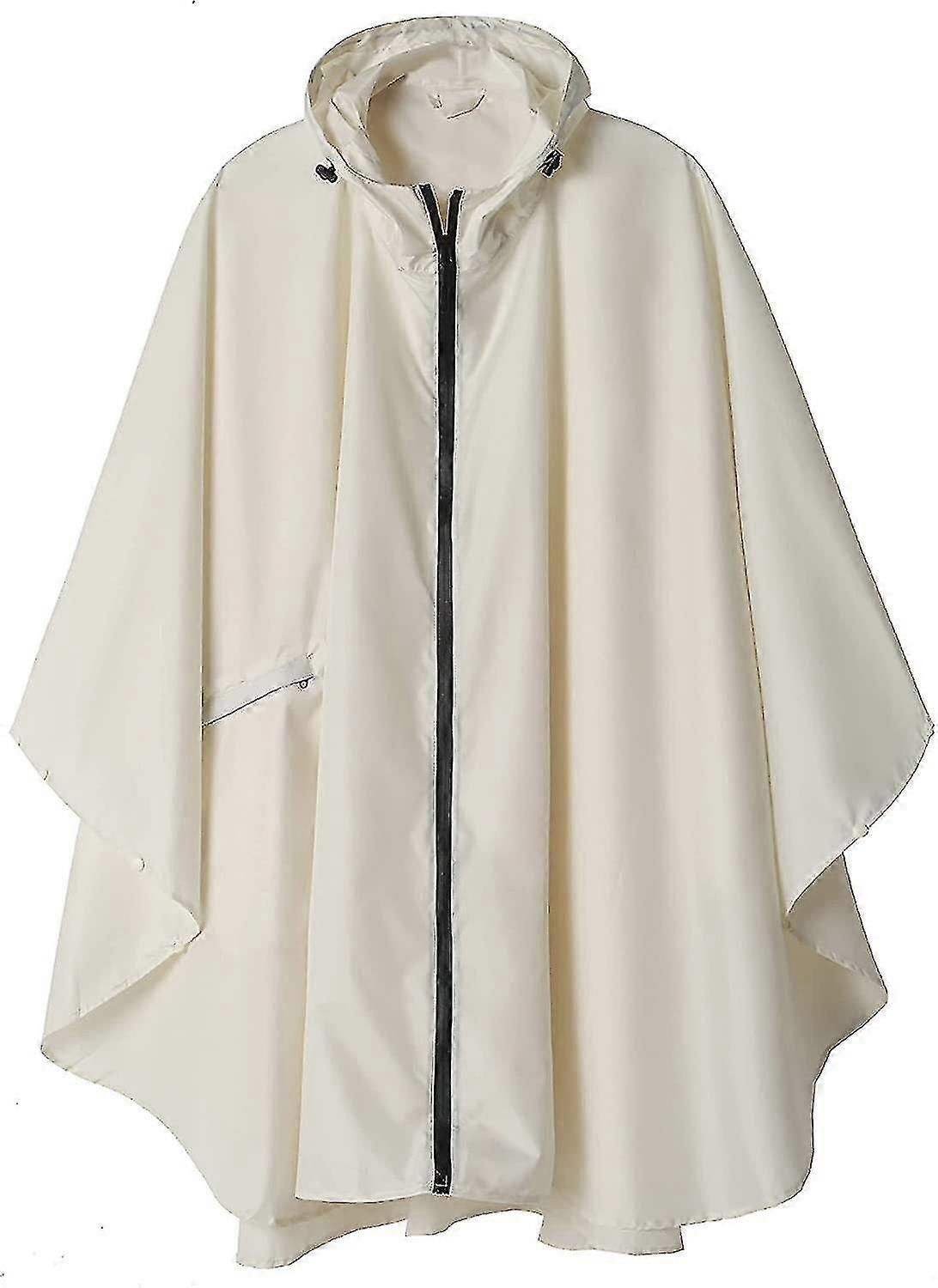 معطف واق من المطر بغطاء للرأس للبالغين مع جيوب، مقاس XL (بيج)