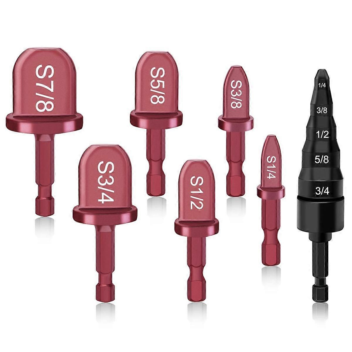 7Pcs Swaging Tool Drill Bit Set,Pipe Expander Tool,1/4in, 3/8in,1/2in,5/8in,3/4in,7/8in Hexagonal C