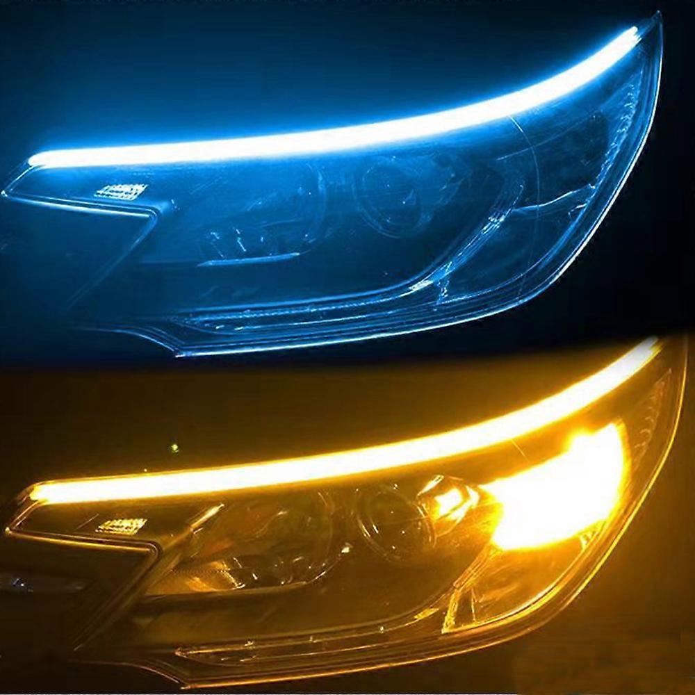 2pcs LED DRL Daytime Running car light Flexible Waterproof Strip Auto Headcar lights White Turn Signal Yellow Brake Flow car lights 12V