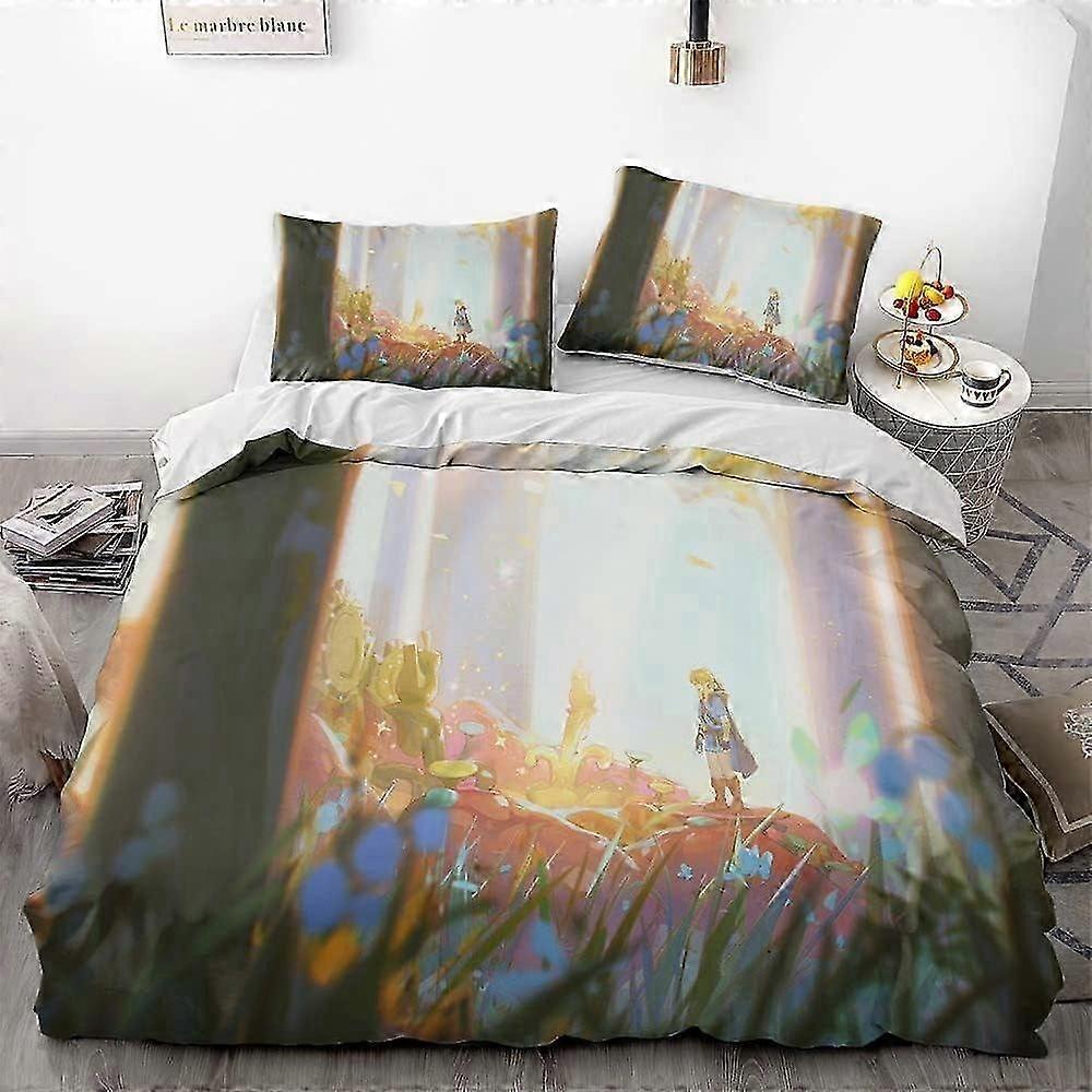 n1629 Lençóis A Lenda de Zeld-a Jogo Conjunto de Capa de Edredom3D Capa de Edredom 3 s (Capa de Edredom + Fronhas) Conjunto de Cama (1 Capa de Edredom e 2