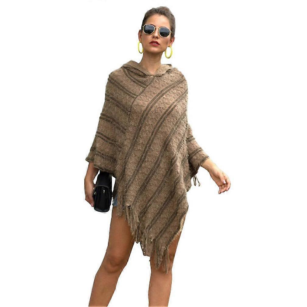 Automne Hiver Sweat à capuche Pull Cape Châle de tricot avec pompon en forme de V Poncho pour dame