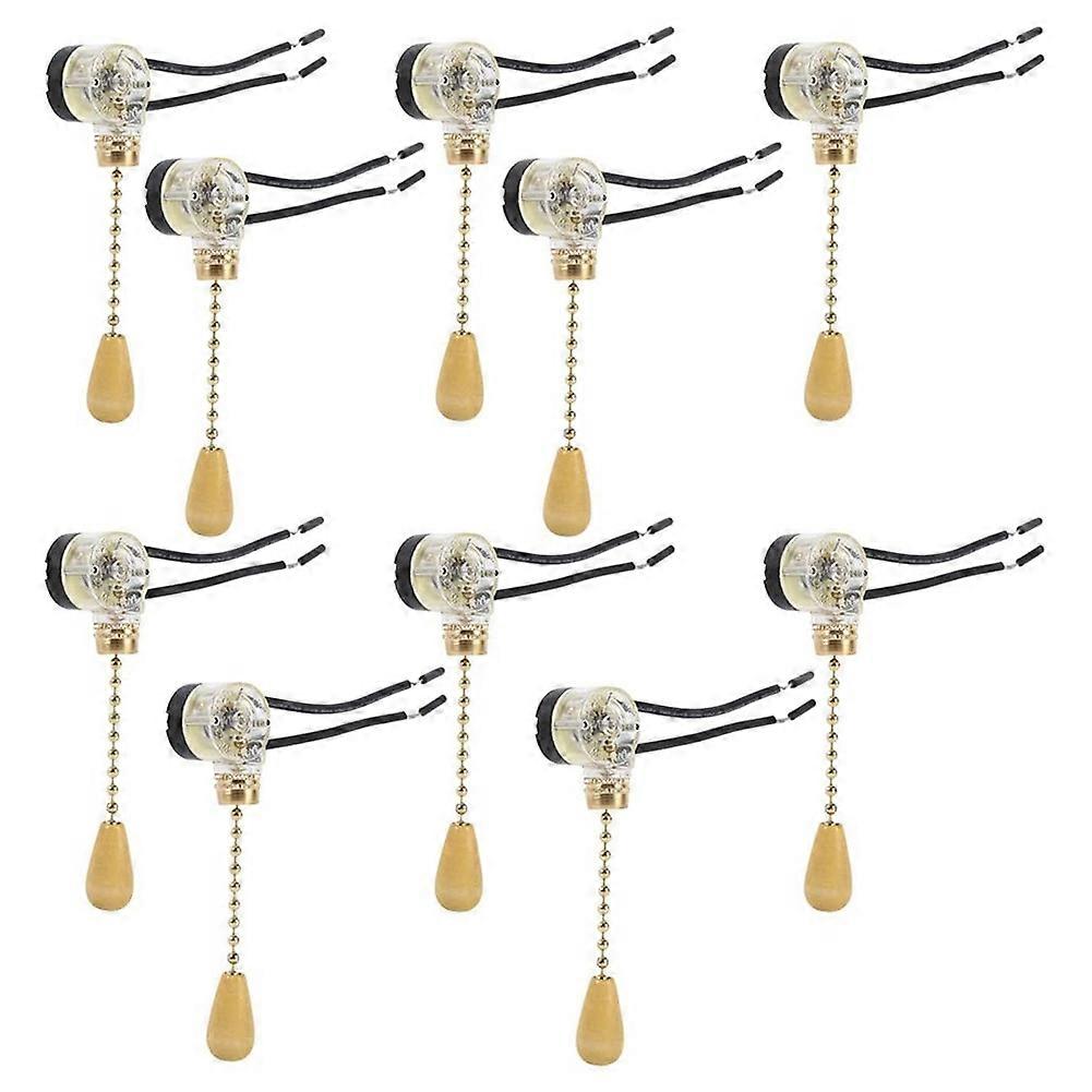 10Pcs Wall Light Pull Switch Home Ceiling Fan Lamp Ceiling Fan Wall Light Replacement Pull Chain Cord Switch Glod