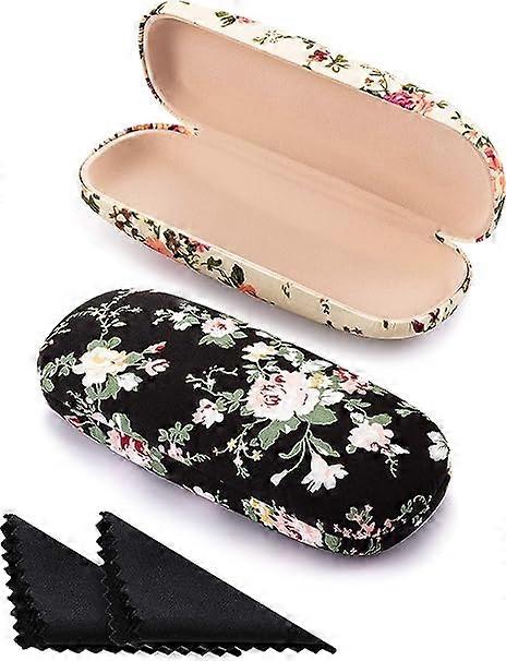 2 Pieces Glasses Cases Women's Hard Glasses Case Floral Fabric Portable Retro Glasses Case (Apricot, Black)