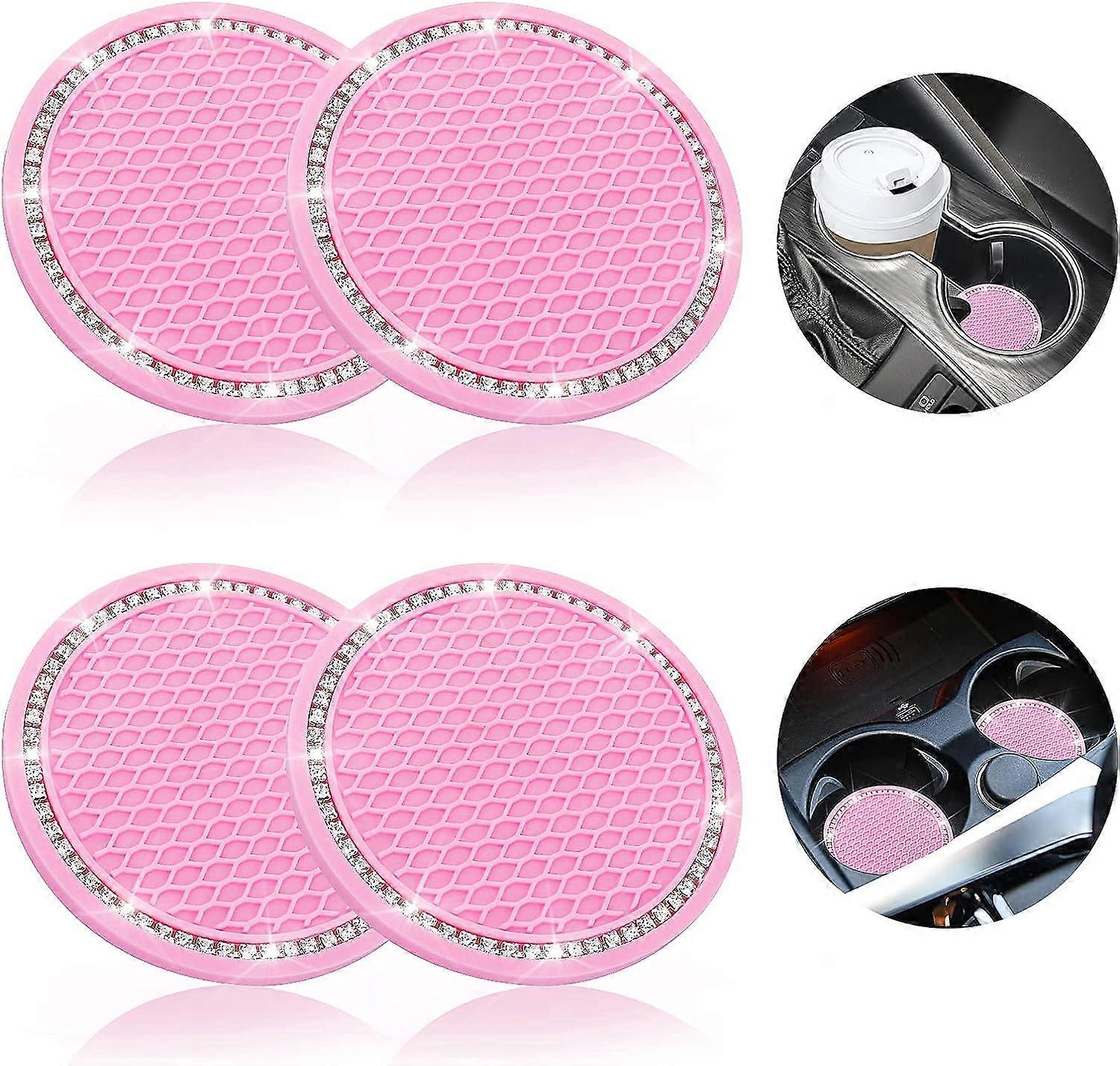 Pink-4pcs car coaster with diamonds universal creative cute placemats car interior cartoon decorative supplies