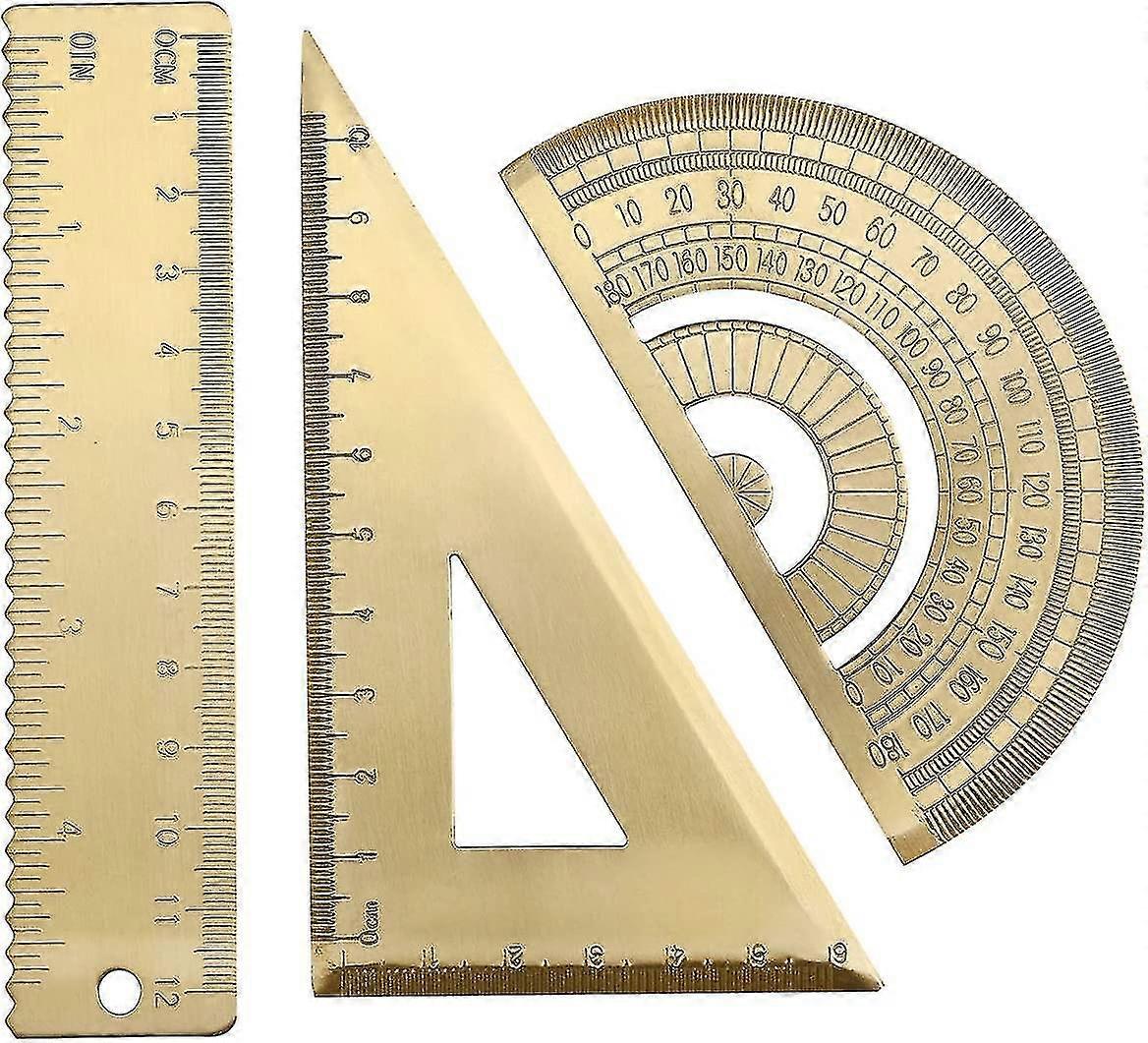 Brass Math Geometry Tool Golden  Straightedge Ruler Protractor Triangle Ruler Measuring Education To
