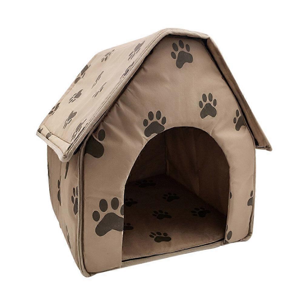 Foldable Detachable Cat/Dog Bed House with Soft Feet Print Pattern - Cute and Stylish