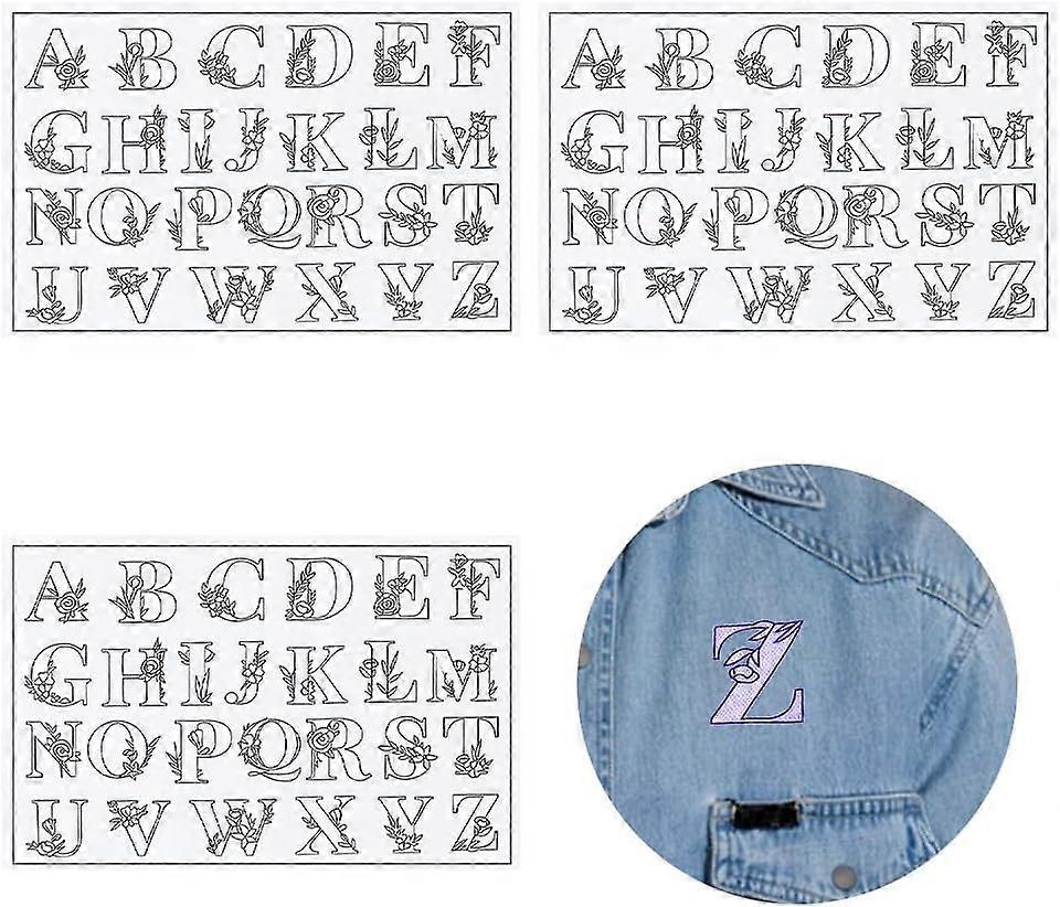 3 Sheet Water Soluble Hand Sewing Stabilizers Monogram Embroidery Sheets Alphabet Stick and Stitch Embroidery Paper with A-Z Moon Flower Pattern for E