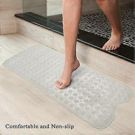Tappetino Antiscivolo Per Vasca Da Bagno 100x40 Cm, Extra Lungo, Con Ventose, Lavabile In Lavatrice, Grigio, Senza BPA