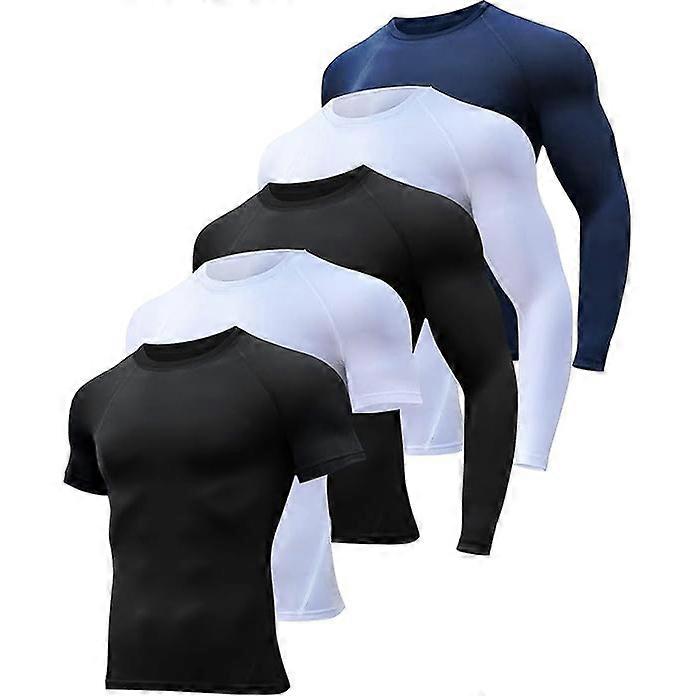 5 Pack Men Workout Sports T Shirts Long/Short Sleeve Rash Guard Undershirt Gear