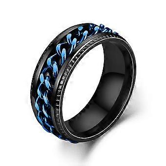 Anello Uomo In Acciaio Inossidabile Nero Con Catena Girevole, Design Spazzolato, Ipoallergenico, Regalo San Valentino - 3
