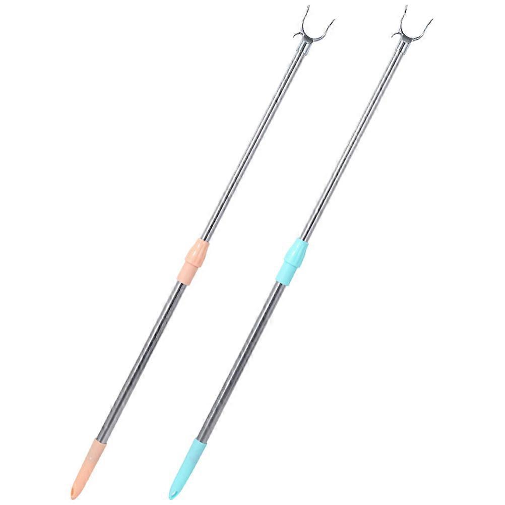 2pcs Telescoping Clothes Reach Stick Clothes Reaching Pole Adjustable Clothesline Pole