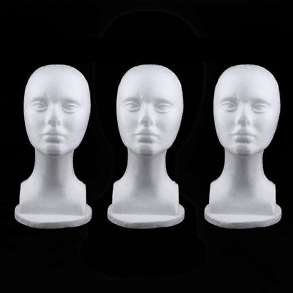 3x Weiblicher Schaumstoff Mannequin Kopf für Perücke Making Display Stand Huthalter Weiß