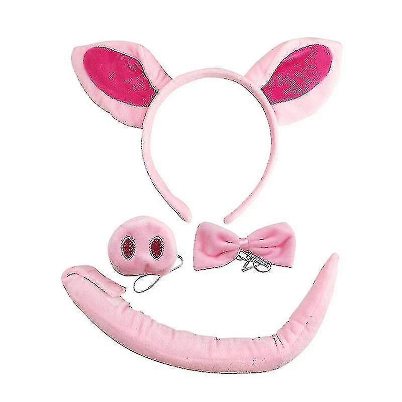 4 قطع هالوين الخنزير زي تعيين آذان الخنزير عقال خنزير الذيل الأنف القوس التعادل