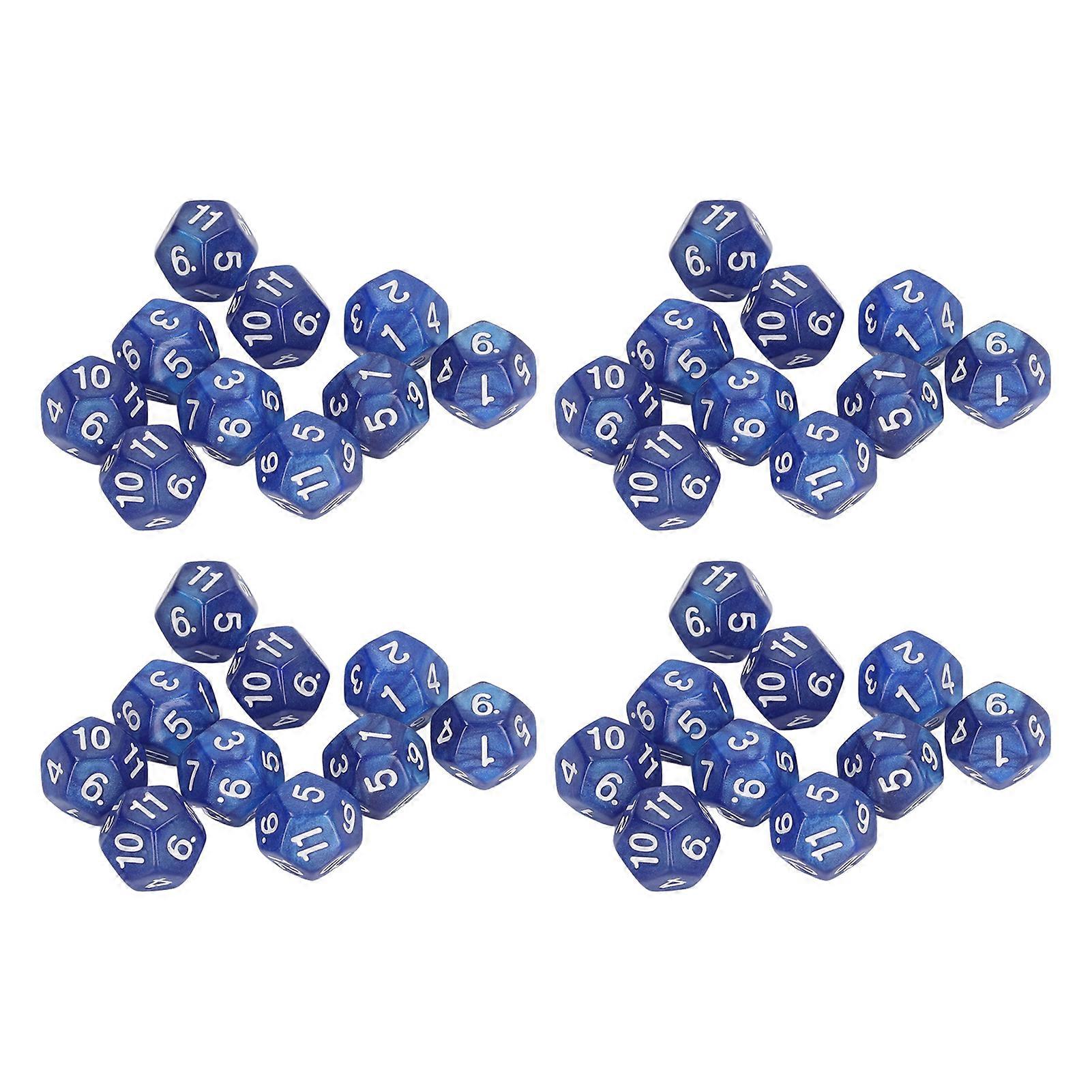 40pcs Polyhedral Dice Clear Numbers Waterproof Prevent Oxidation 12 Sided Dice Set for Game Teaching Blue