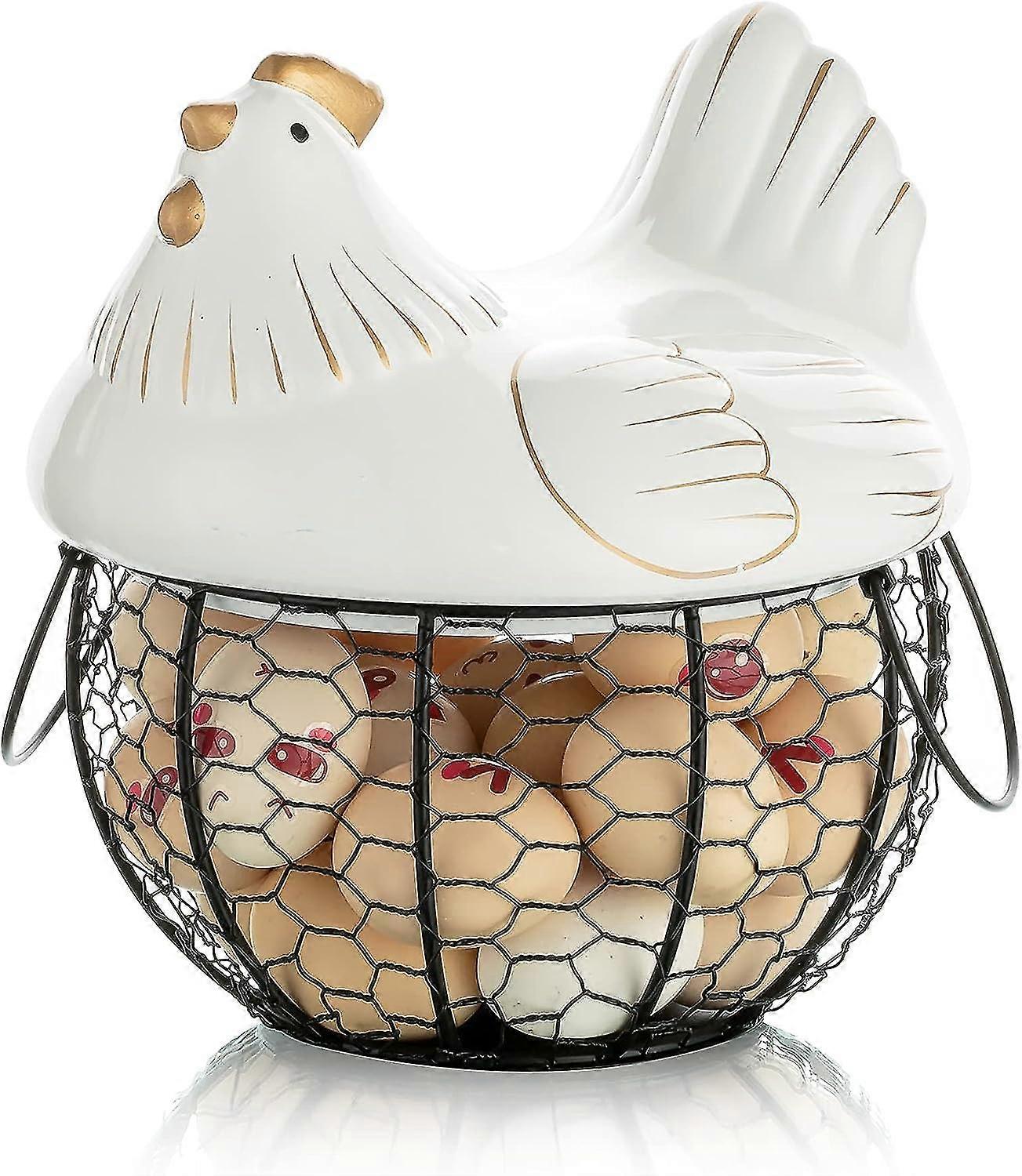Egg Box Metal Basket With Handles And Ceramic Lid Large Wire Egg Storage Nice Mesh Container