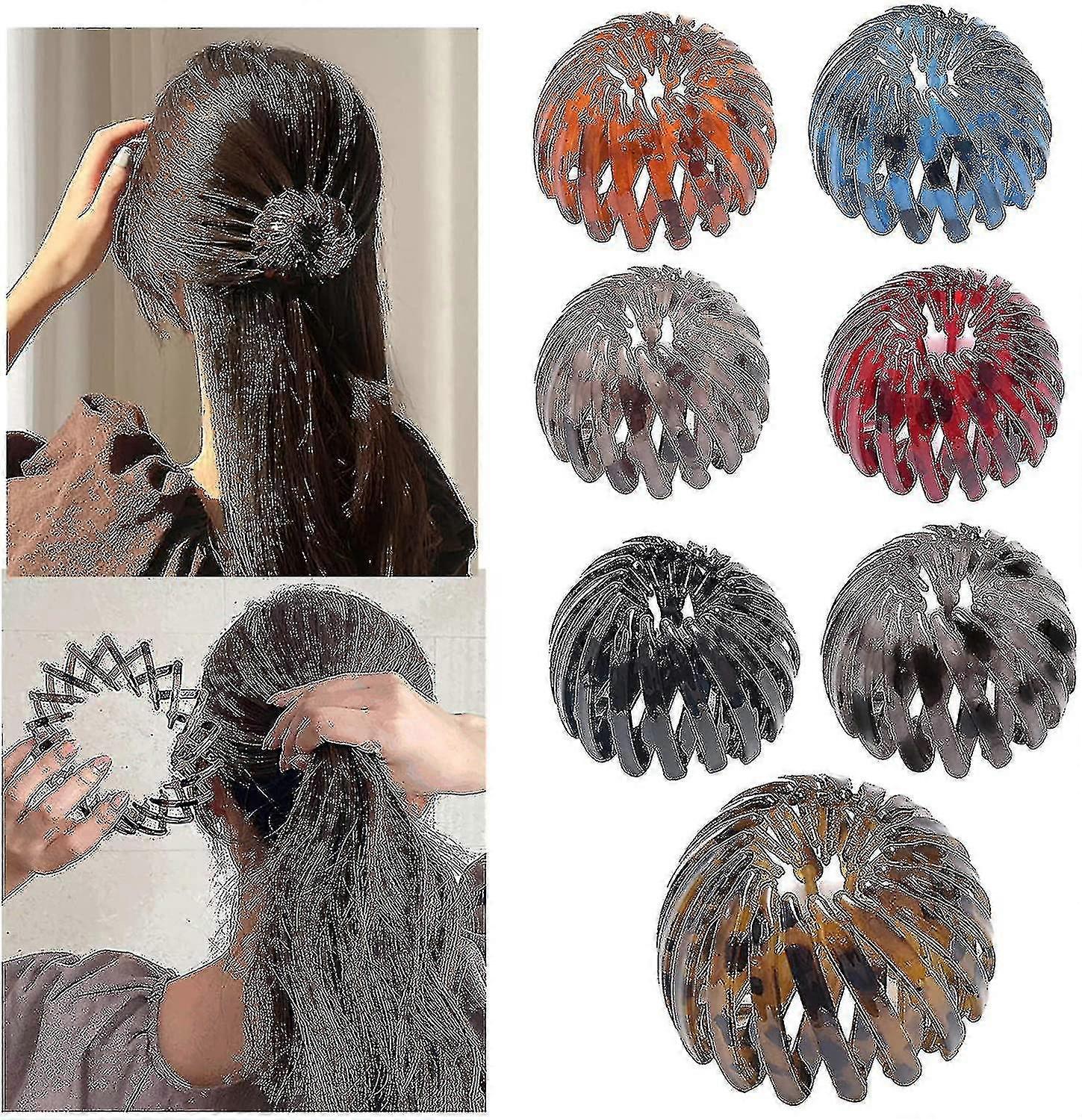 7 Pack Nid d'oiseau Coupes à cheveux en forme griffe de cheveux, queue de cheval épingle à cheveux curling mode oiseau femme expansion queue de cristal cheveux, spirale cheveux cravates