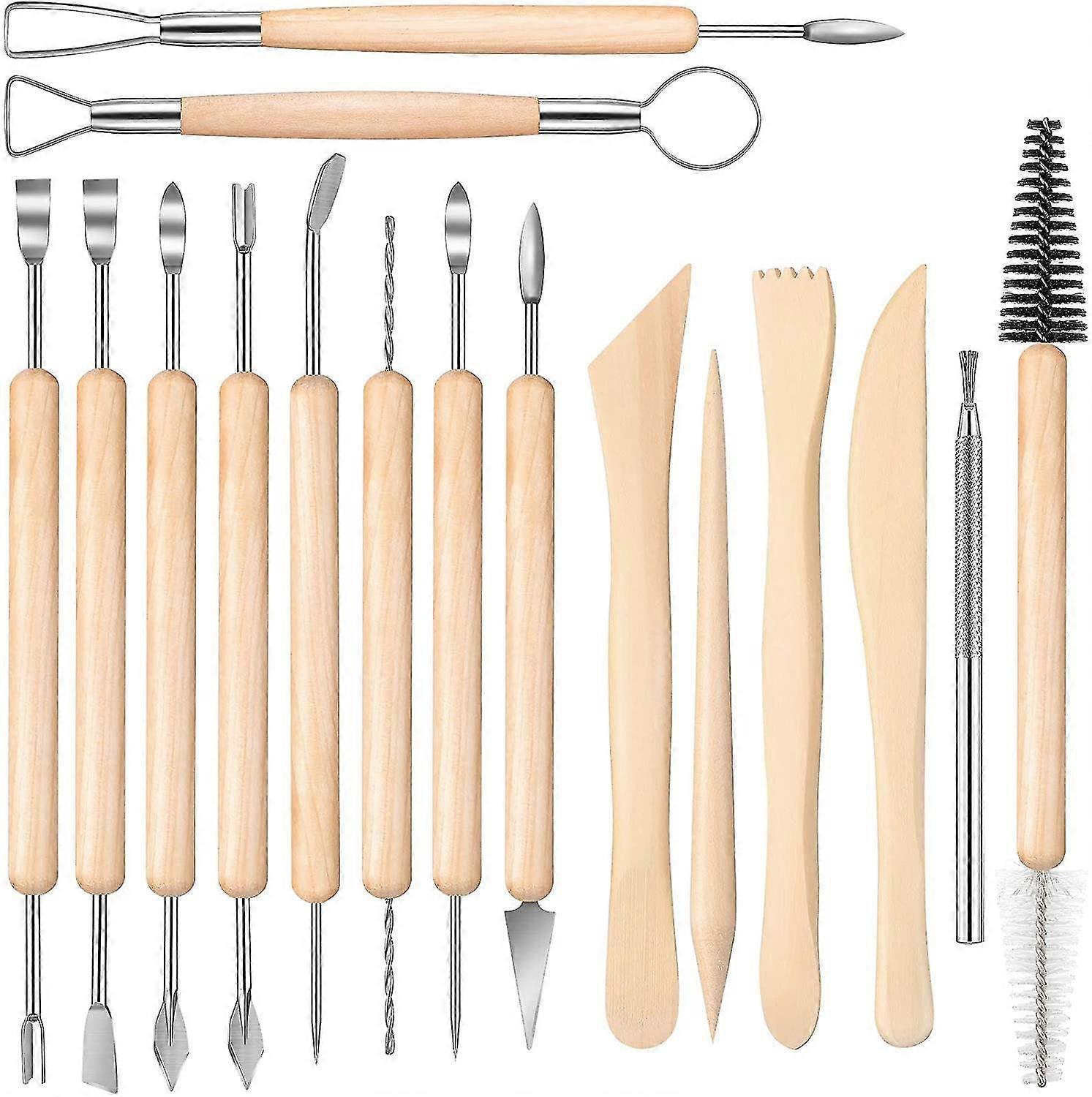 For 202416 pieces of wooden handle clay pottery carving tools polymer clay carving tool set DIY wooden handl