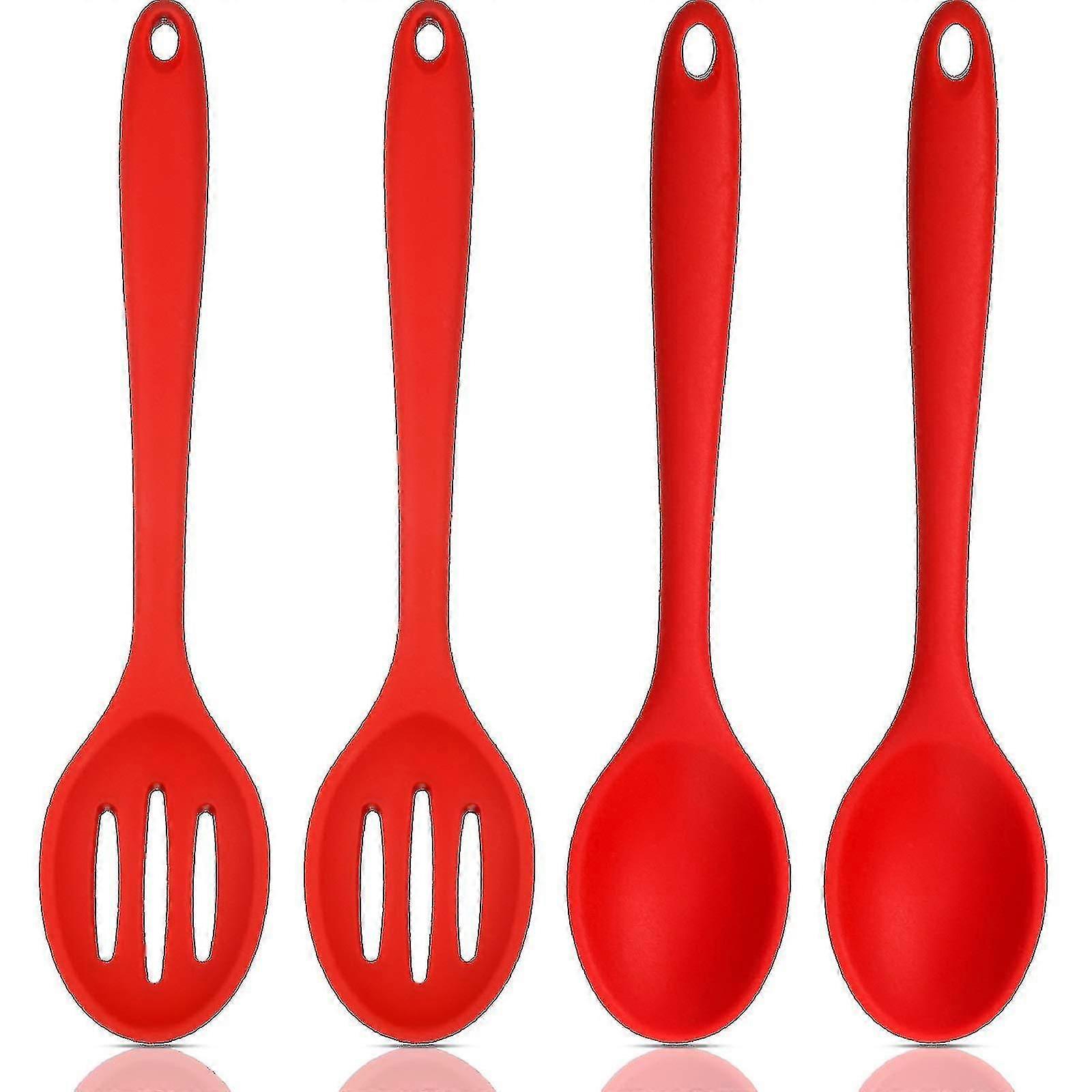 4 Pieces Silicone Nonstick Mixing And Slotted Spoons Set, Large Silicone Serving Slotted