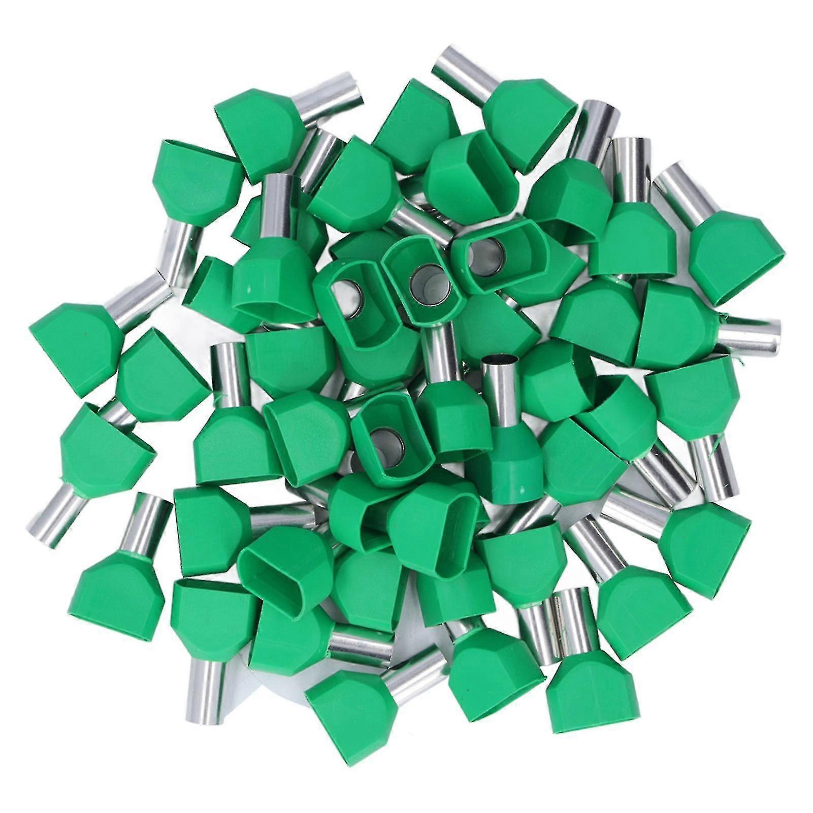 50pcs Durable Green PVC Cold Pressed Terminals - Pipe Shaped End, Red Copper Wire Crimp Connector
