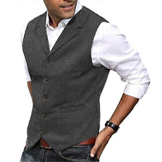 Men Vest Single-breasted Solid Color Sleeveless Lapel Slim Fit Formal Business Style Cardigan Soft Retro Groom Wedding Banquet Waistcoat