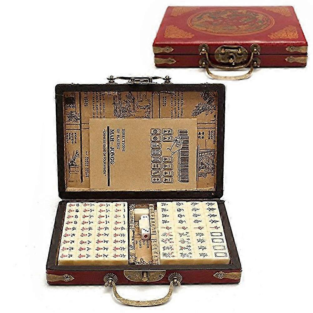 144pcs Novelty Mahjong Set with Leather Box Game for Mah-Jong Toy Enthusiasts