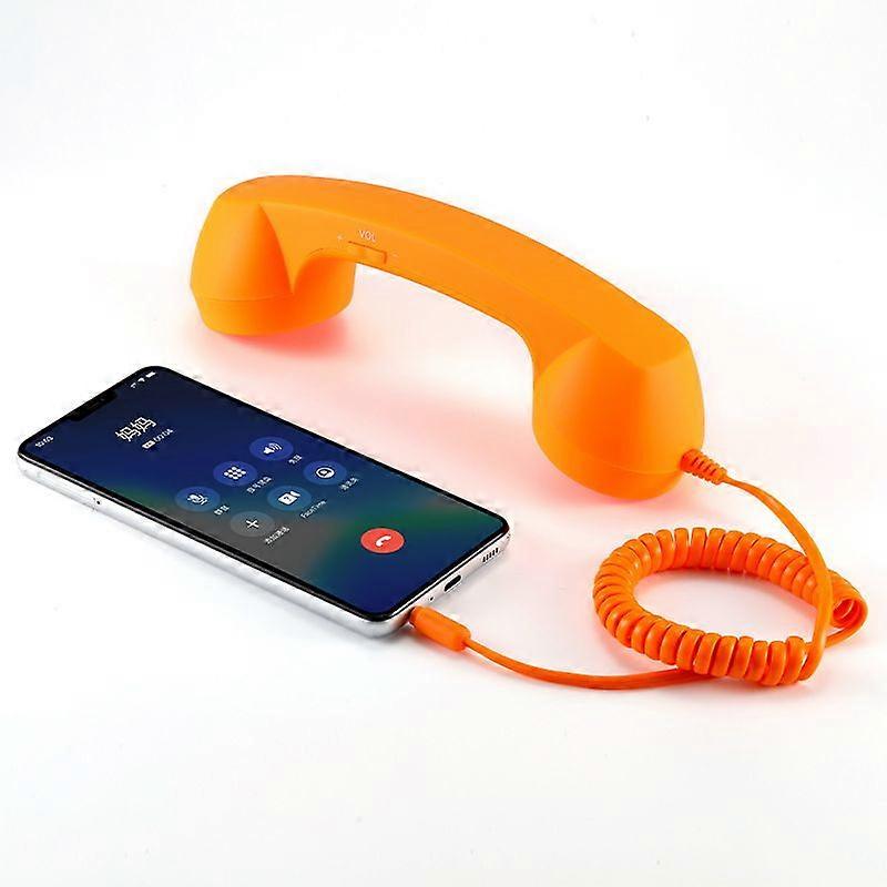 Vintage Orange Mobile Phone Handset Retro Design with Wired Audio Plug and Speaker