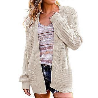 Open Front Outwear Casual Loose Solid Color Cozy Sweater Coat for Office Dating Work Daily Wear Apricot S