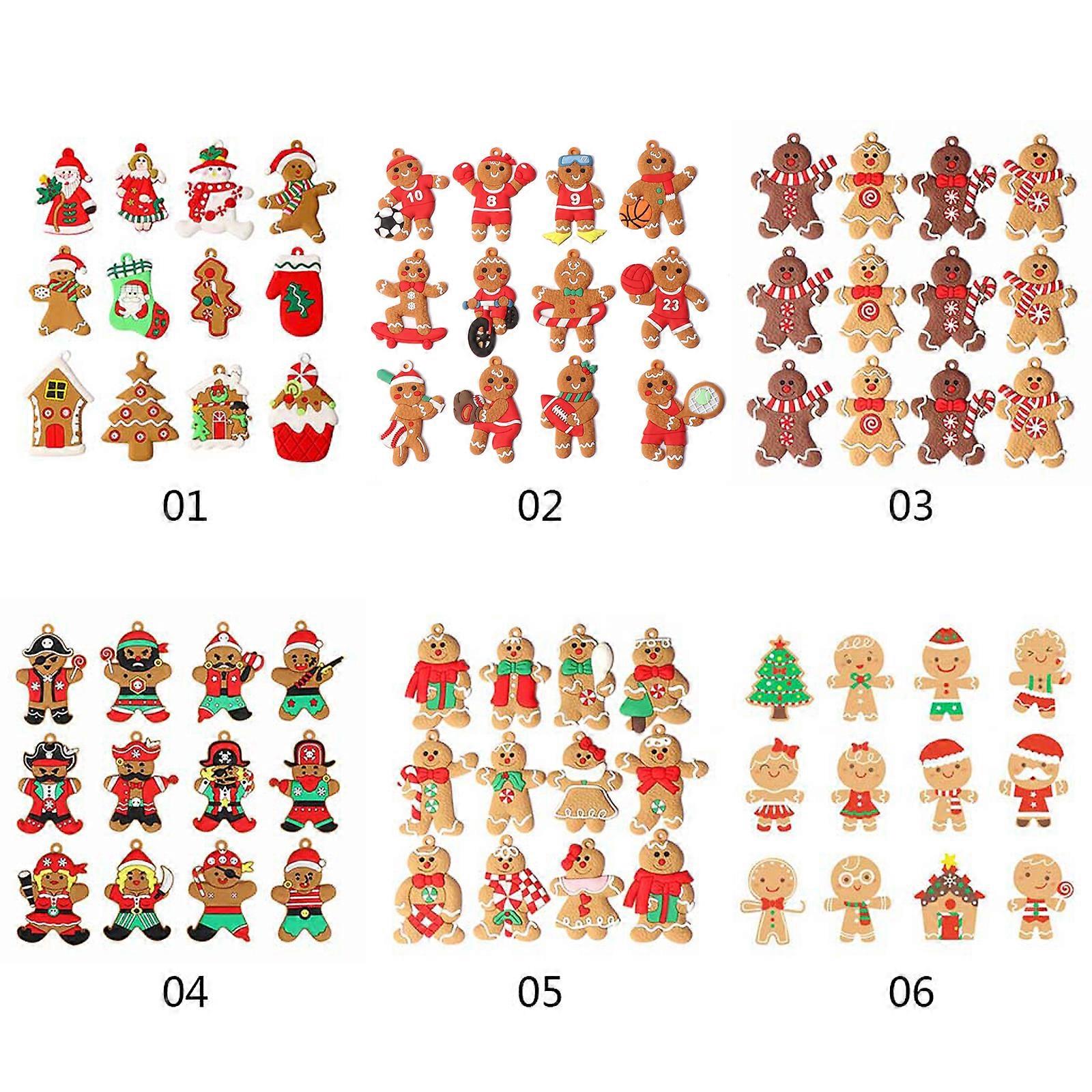 12 PCS Cute Gingerbread Man Ornaments Assorted Clay Figurine Shapes Gingerman Cookie for Doll Hanging Charms Xmas Tree D Multicolor