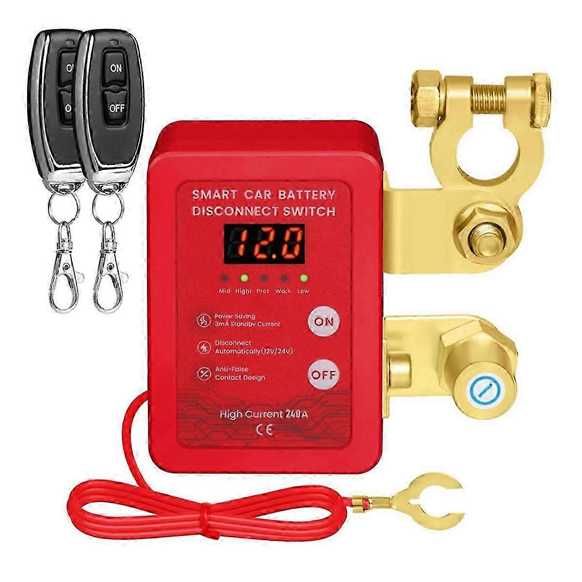 12V Remote Battery Disconnect Switch with Led Voltage Display Automatic Power Shut Off Switch for Auto