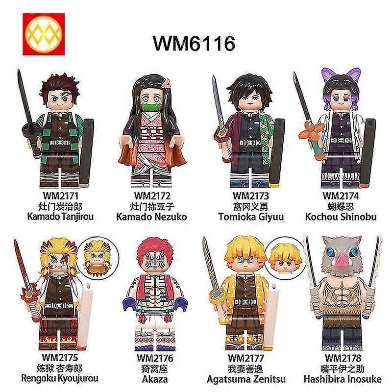 8pcs Demon Slayer Action Bricks Plastic Compatible Toys
