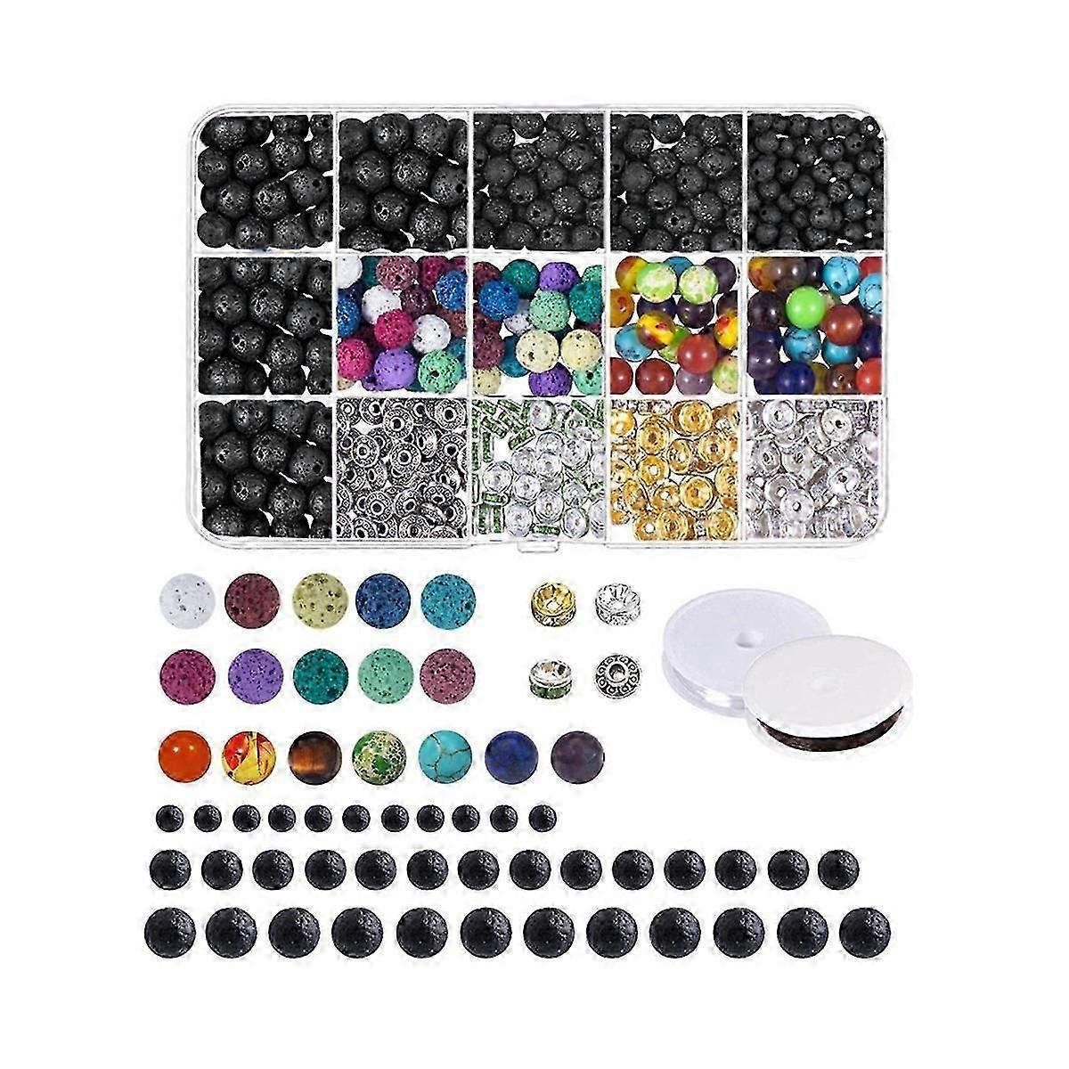 Lava Beads Stone Kits Spacers Beads Bracelet Elastic String for Diffuse Essential Oils Adult DIY Je