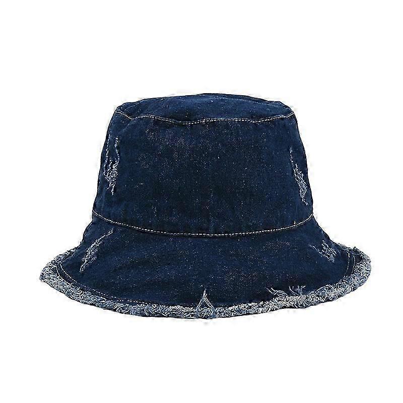 Bucket-Shaped Sun Hat, High Quality Denim Fabric, Fringed Edge Design, Paw Print Design (Denim Black)
