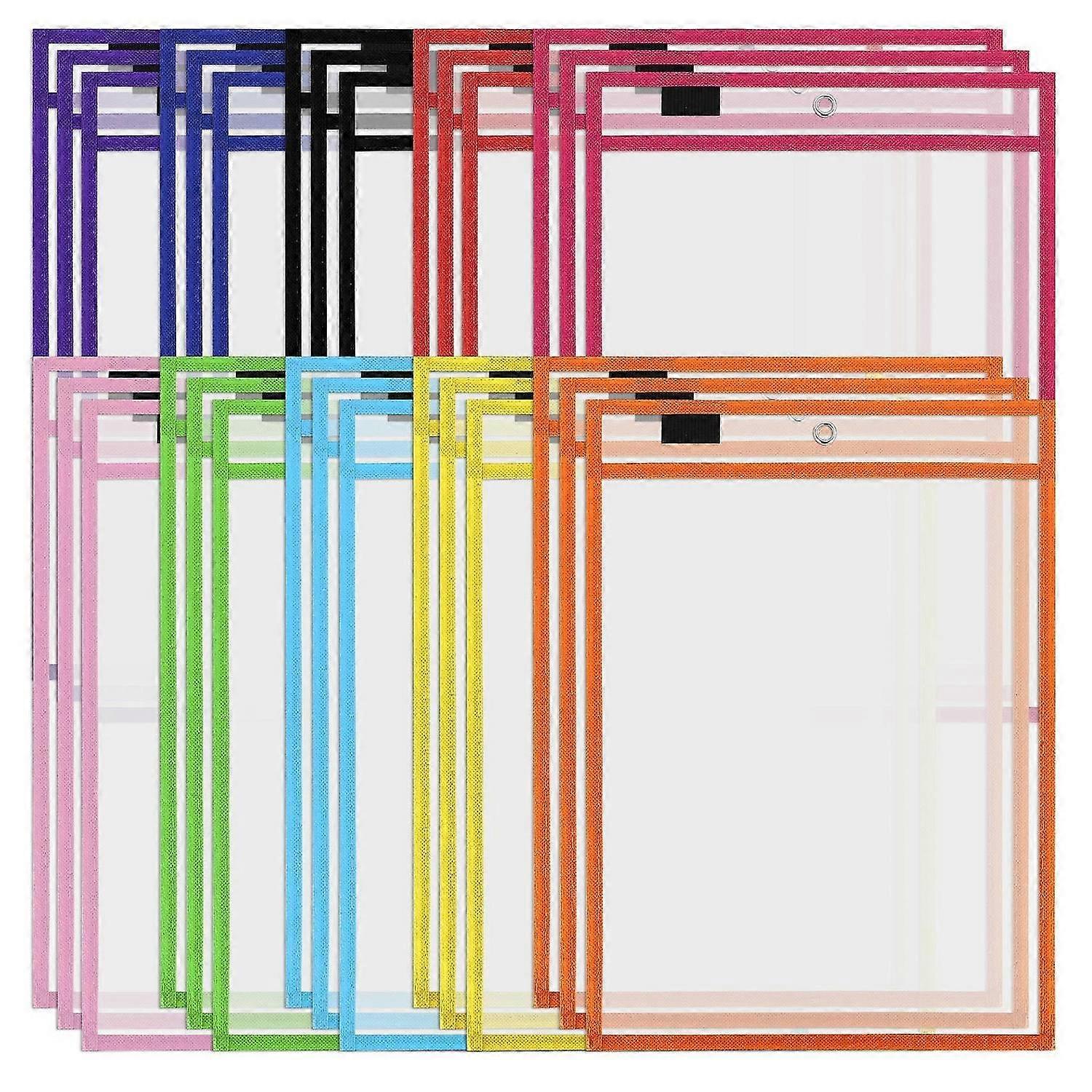 30 Pack Dry Erase Pockets PVC Transparent Sewn Dry Erase File Bag Reusable Dry Erase Bag