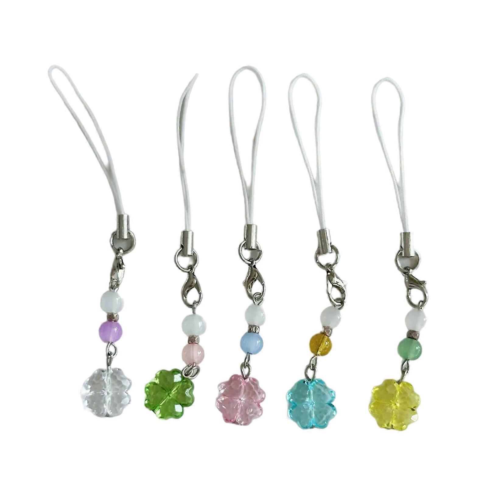 Trendy Acrylics Pearls Snowflake Phone Chain Strap with Clovers Designs Portable Gifts for Stylish Girls Outfits