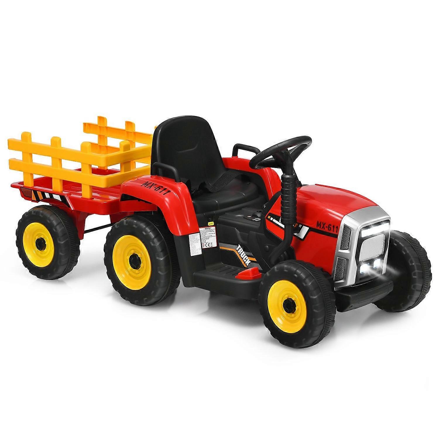 3-Speed Children's Tractor 12V Ride-on Tractor with Detachable Trailer Red