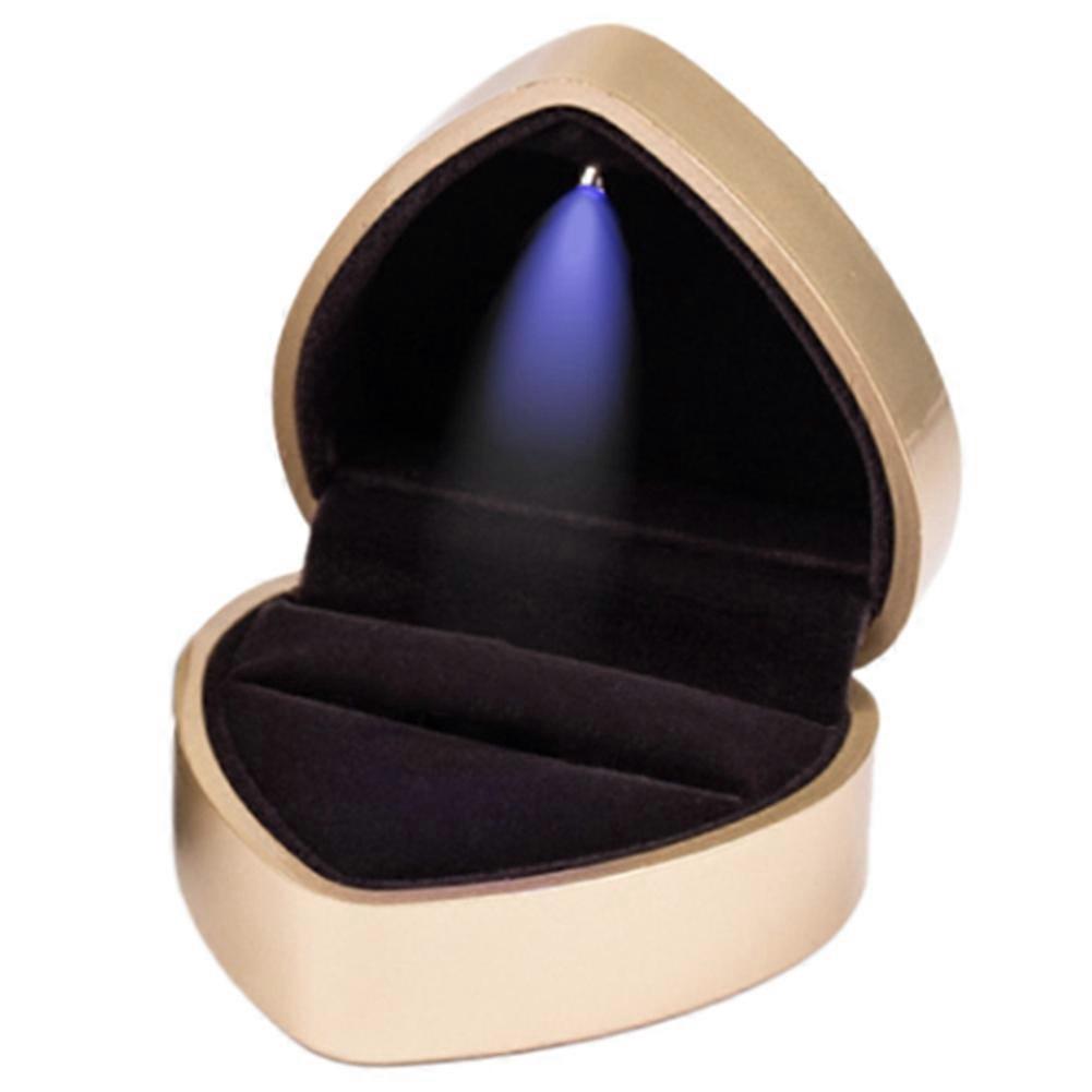 Heart-Shaped LED Wedding Ring Box with Display Storage Case Gold