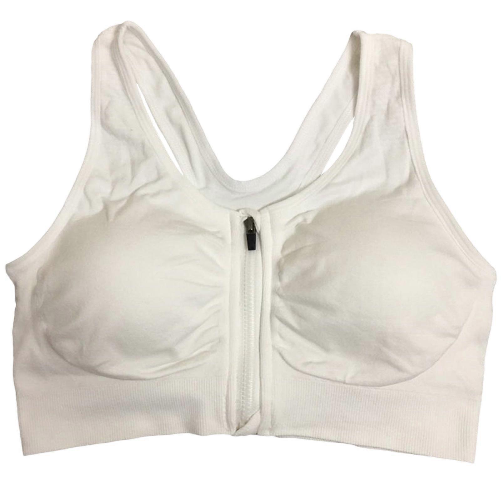 Women Full Coverage Running Bra Zipper Wireless Post Surgery Support Workout Bra High Impact Front Fastening Sports Bra  White L