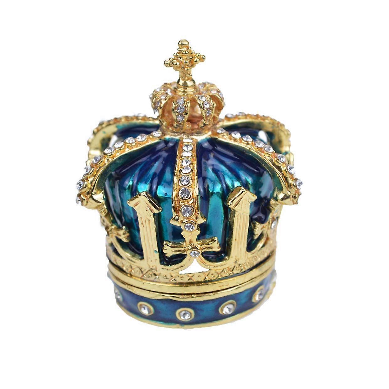 Hand Painted Enamel Blue Crown Style Decorative Jewelry Box for Home Decor, Unique Design, 6-Inch Size, Elegant Storage