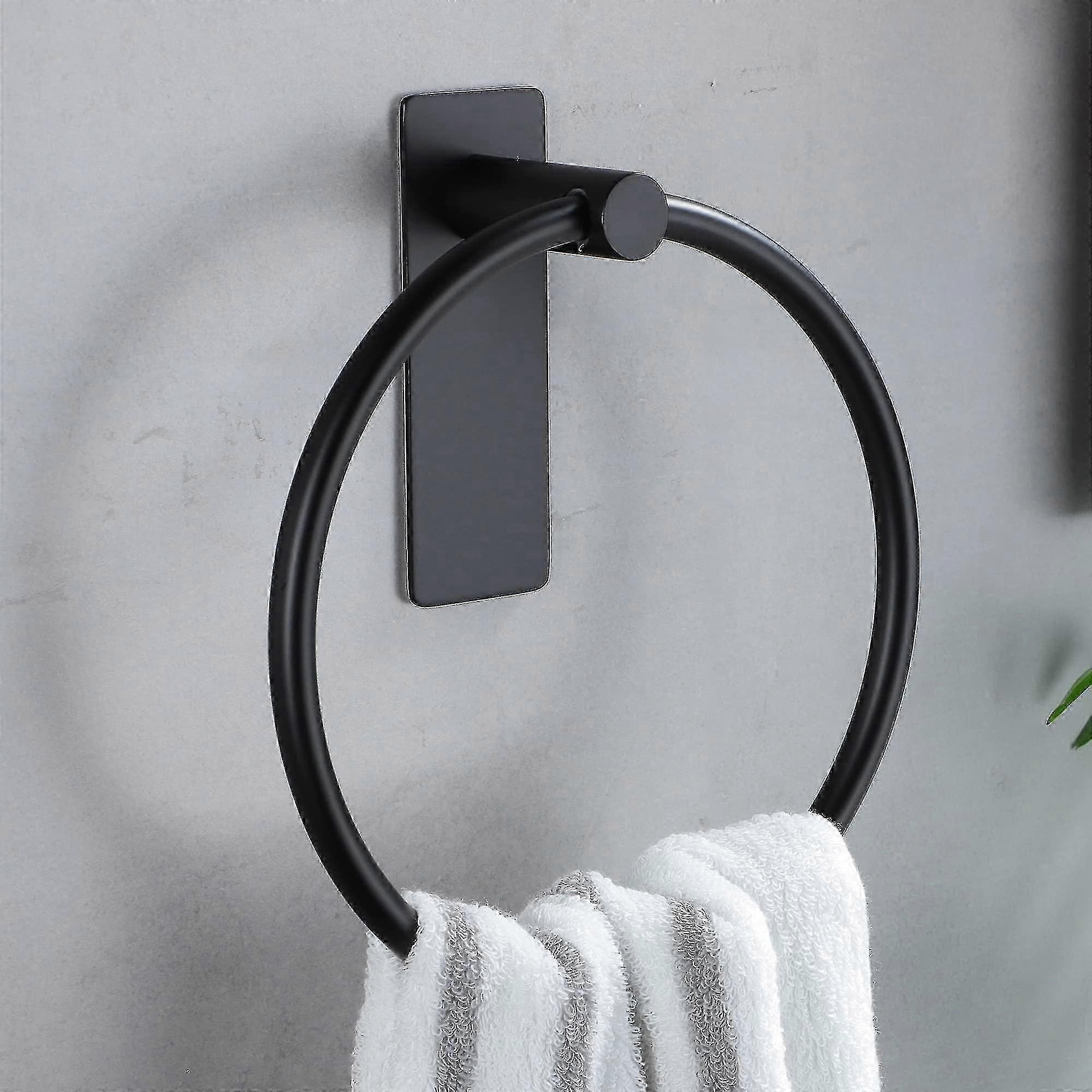 Black Stainless Steel Towel Ring for Kitchen & Bathroom Requires Punching