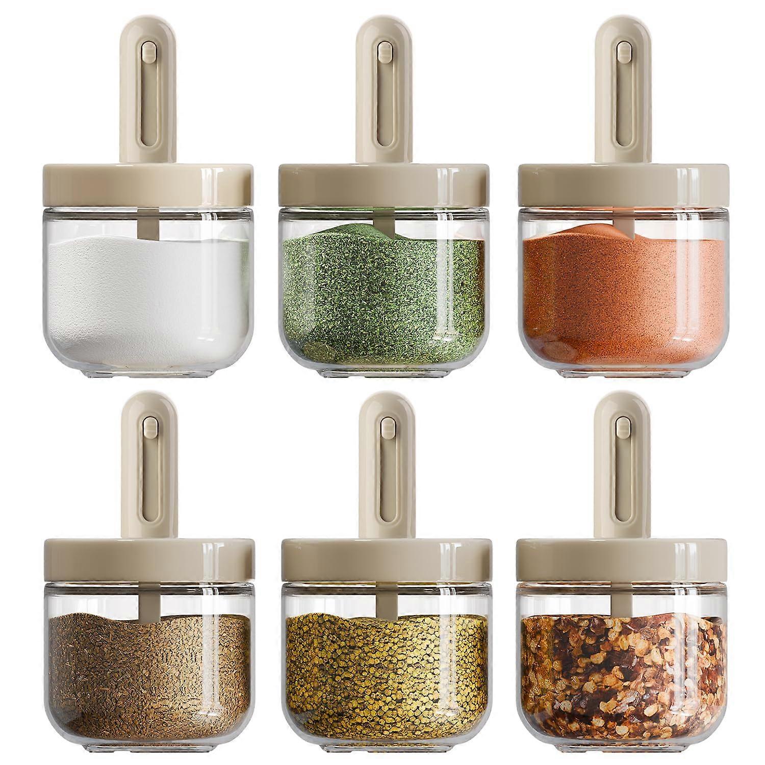 Glass Spice Jars With Adjustable Spoons (Set Of 6), 10.16oz/300ml, Airtight Screw-Top Lids, Kitchen Pantry Organizer