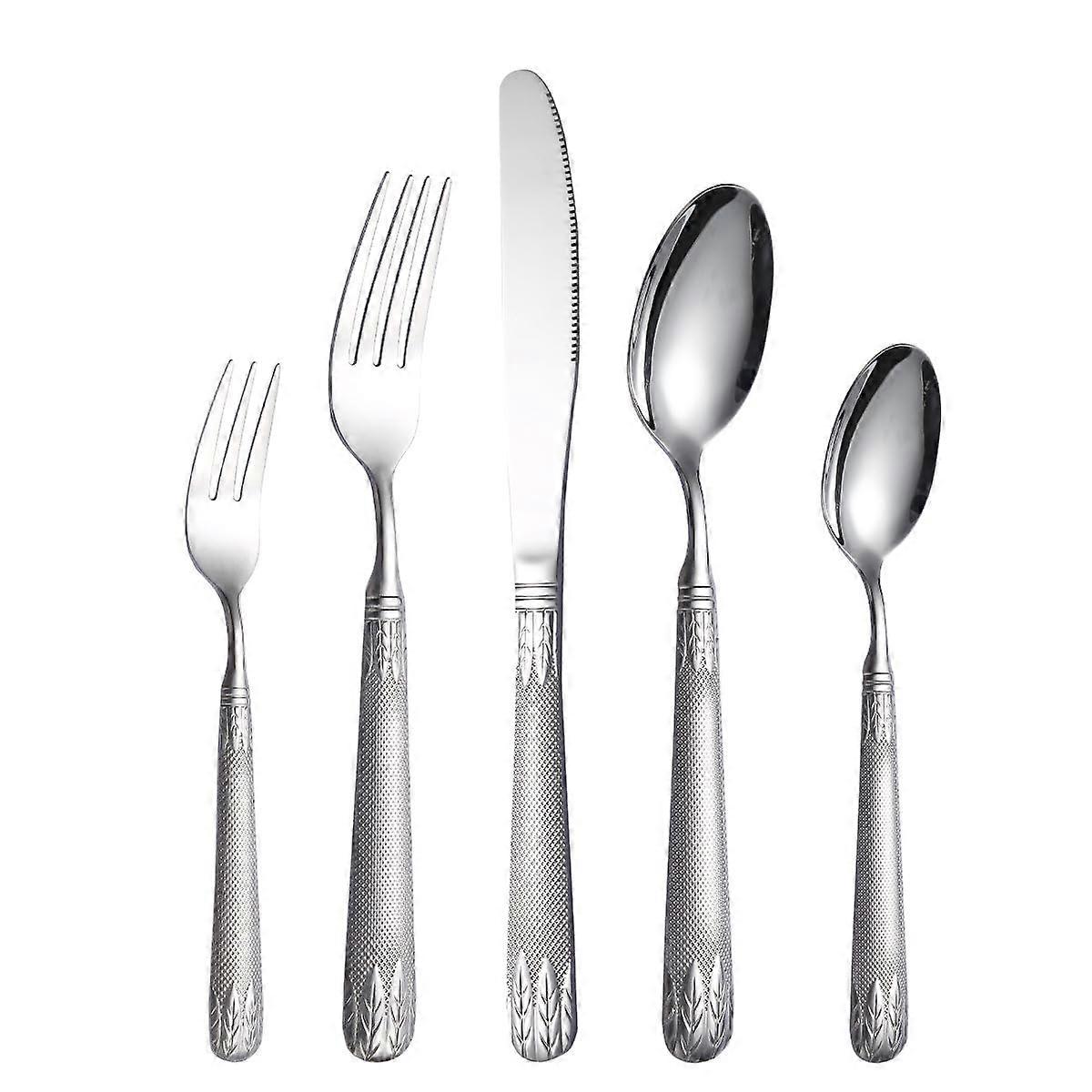 5 Pieces Tableware Set Stainless Steel Flatware Dishwasher Safe Wheat Ears Embossed Handle for Home Kitchen