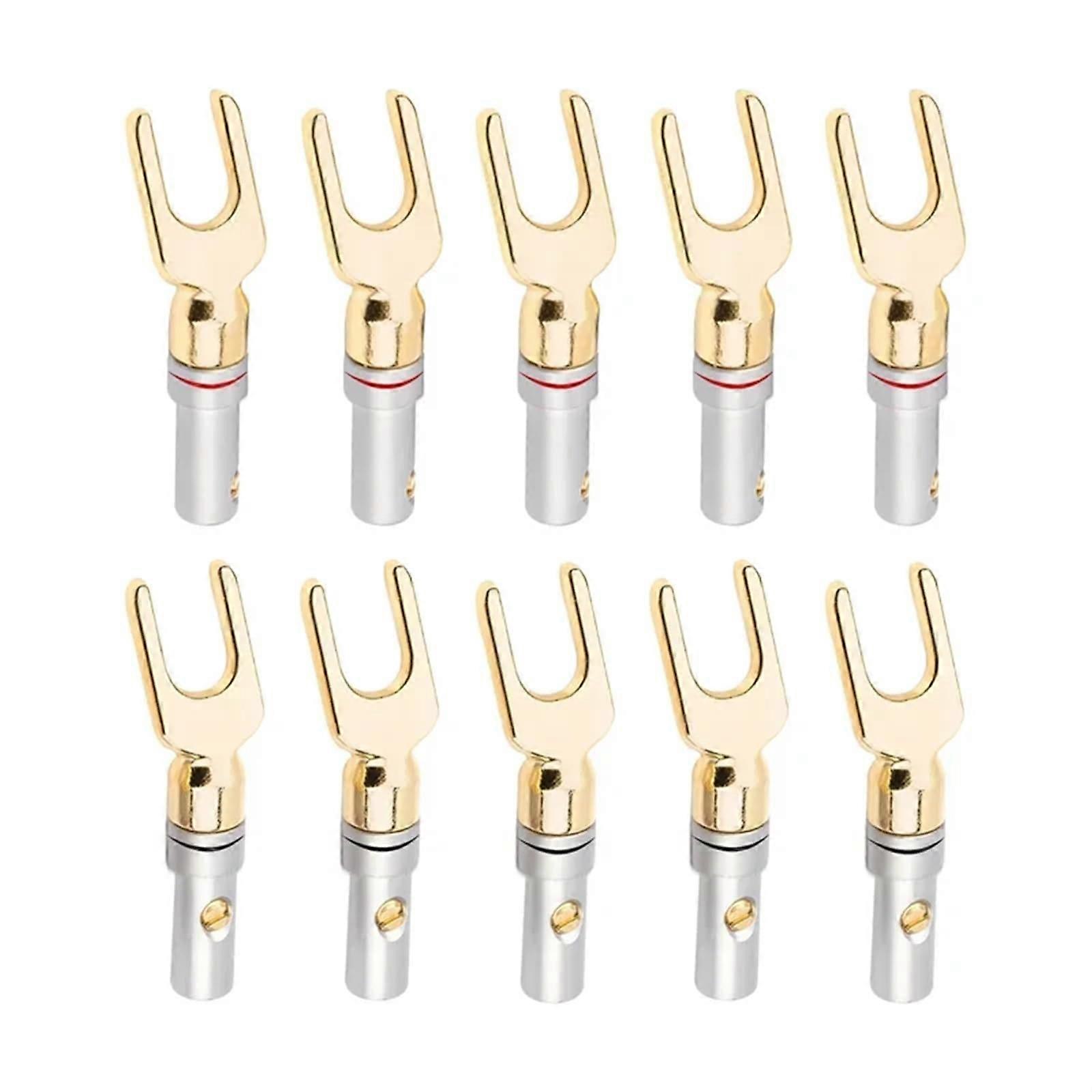 10Pcs Y/U Type Banana Connectors Audio Plugs with Screw Lock - 5 Red 5 Black Speaker Wire Fork Spade Connectors
